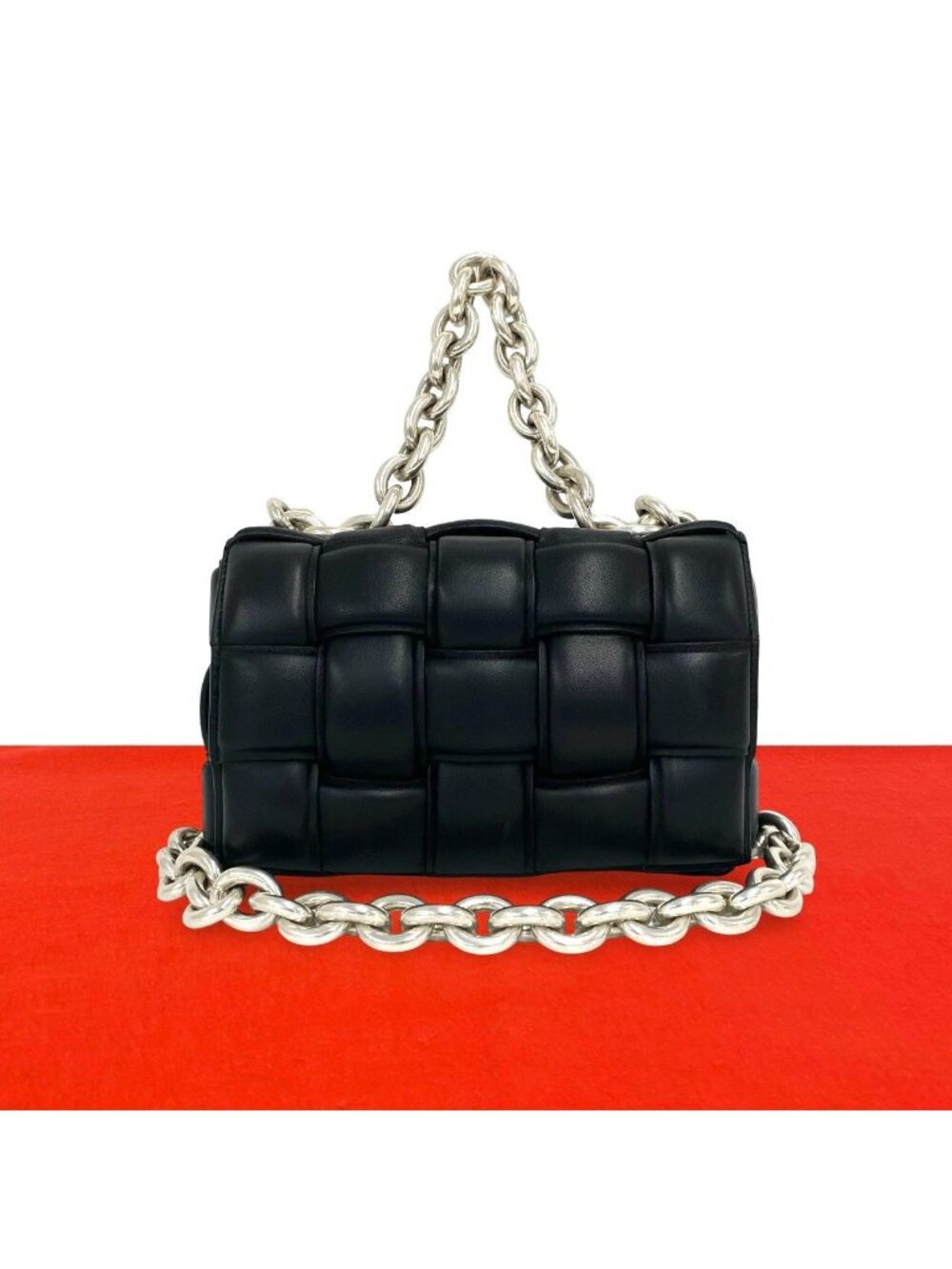 Bottega Veneta Padded Cassette Chain Leather Shoulder Bag Pochette Black